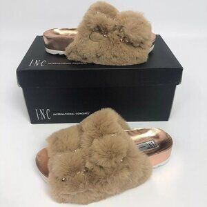 INC International Concepts Womens Alani Footbed Sandals Tan Faux Fur 5M